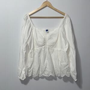 Old Navy White Eyelet Peplum Blouse Long Sleeve women’s size XL